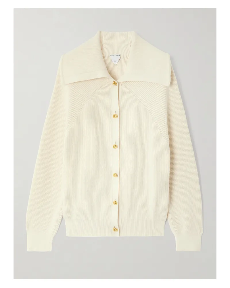 Bottega Veneta Ribbed Cotton Cardigan - Cream Cream