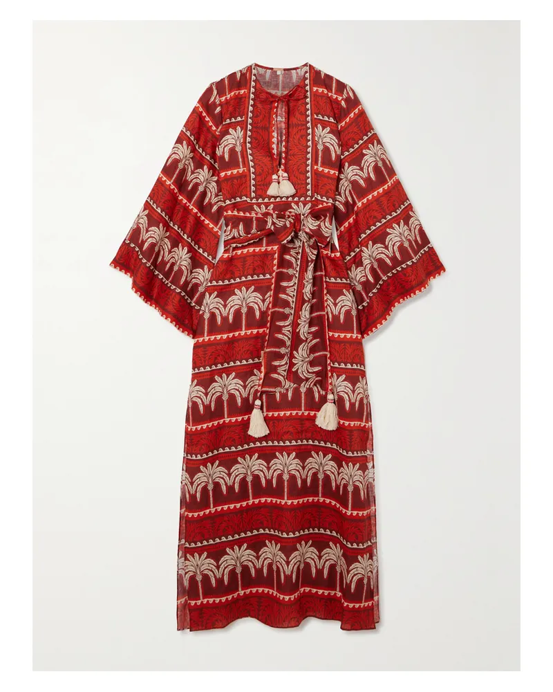 Johanna Ortiz Net Sustain Wild Savannah Kleid Aus Bedrucktem Leinen Mit Troddeln Und Bindegürtel - Rot Rot