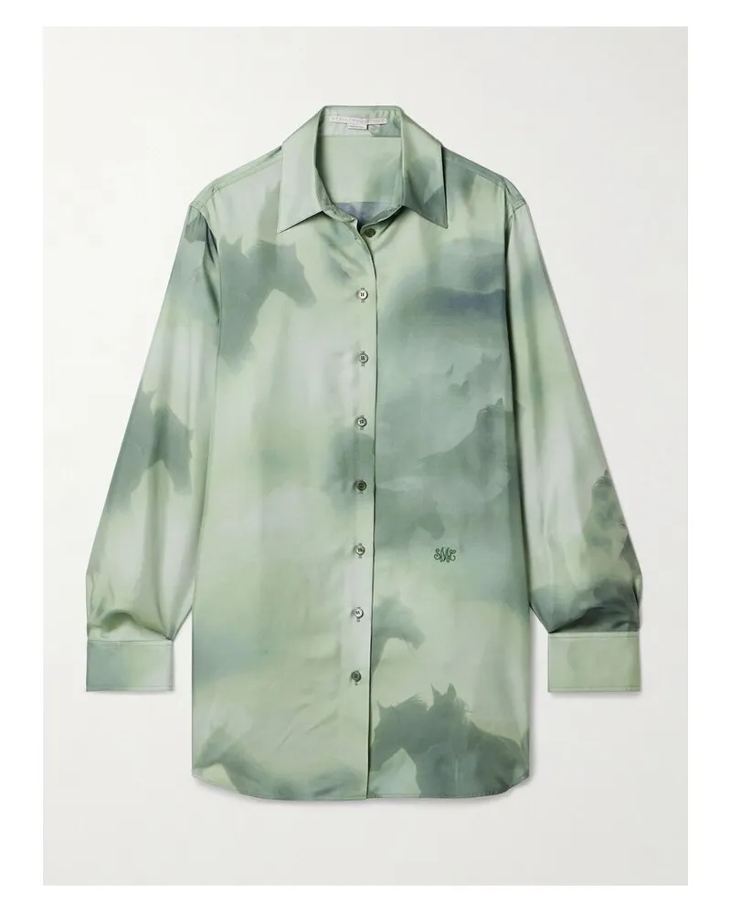Stella McCartney Oversized-hemd Aus Bedrucktem Bioseiden-twill - Grün Grün