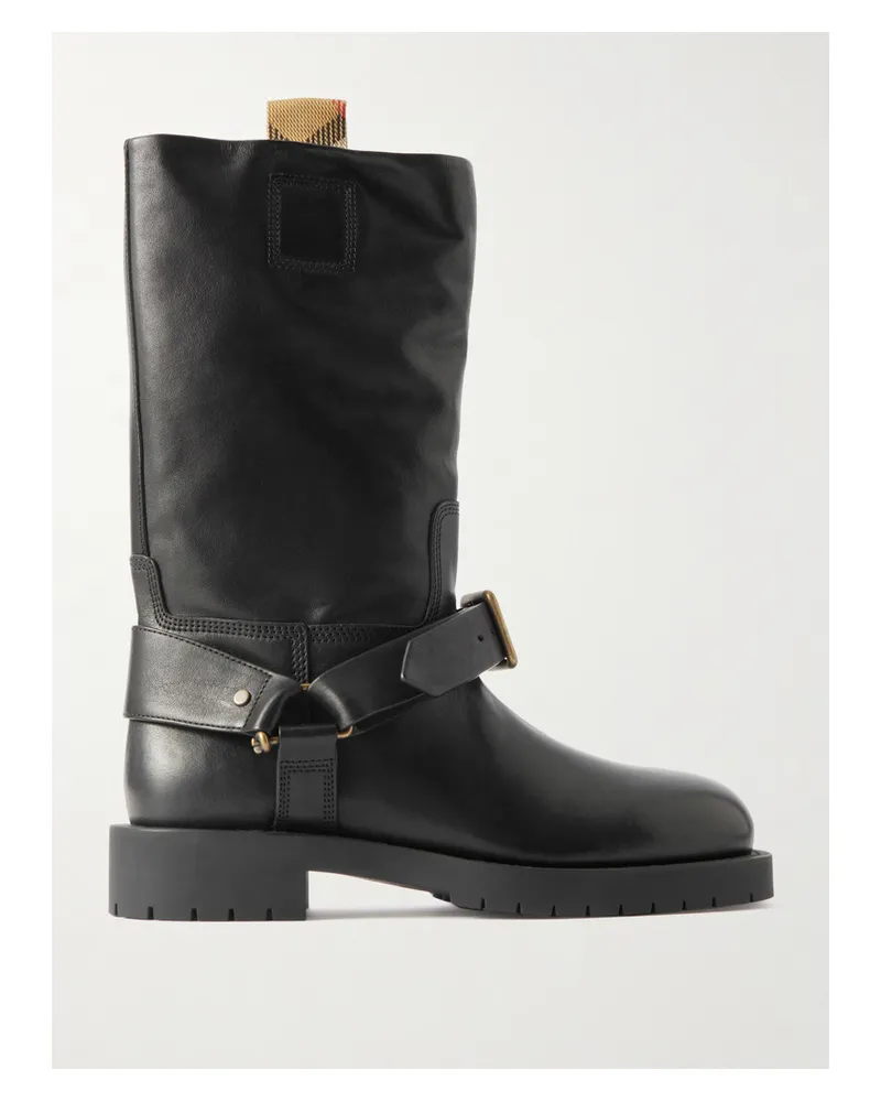 Burberry Lederstiefel Mit Schnallen - Schwarz Schwarz