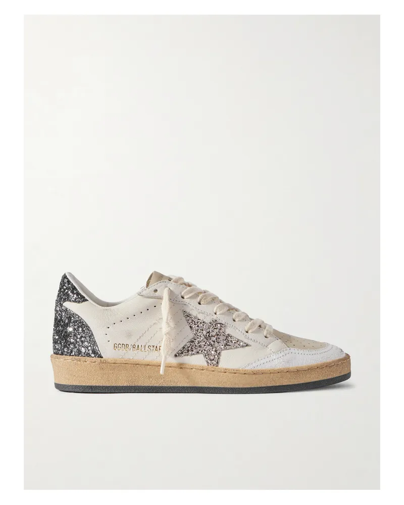 Golden Goose Ballstar Sneakers Aus Leder Mit Glitter-details In Distressed-optik - Weiß Weiß