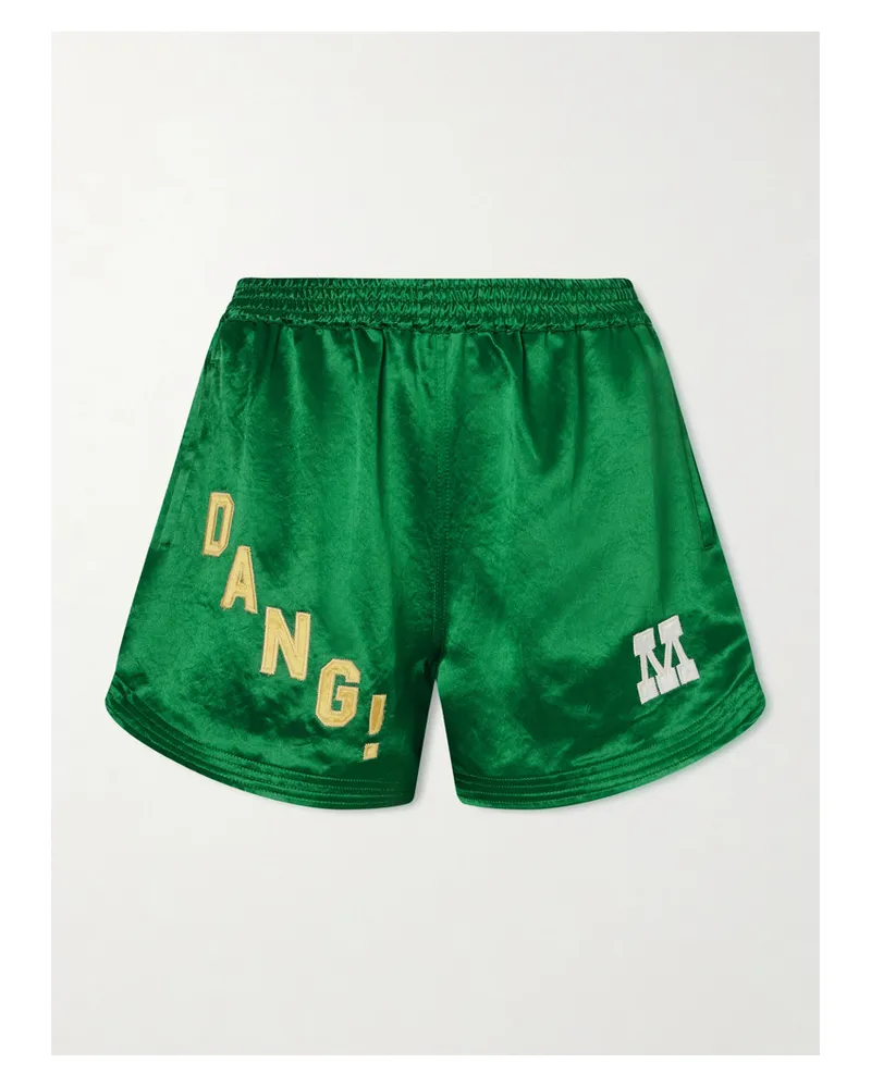 Mother The Star Player Embroidered Satin Shorts - Green Green