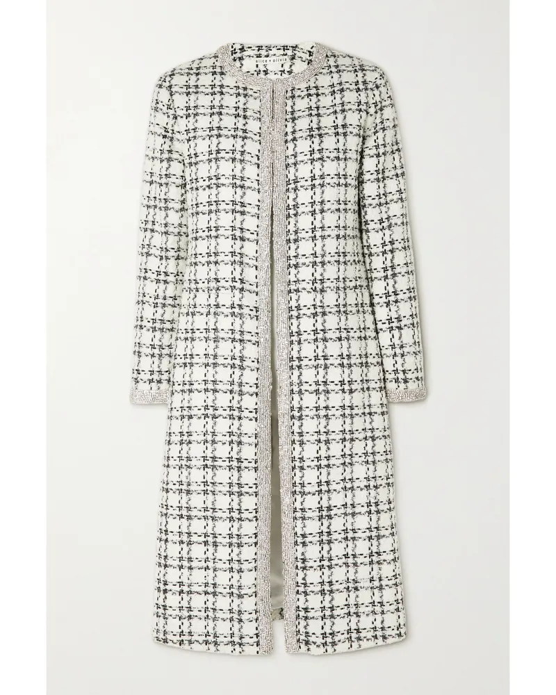 Alice + Olivia Tulsi Mantel Aus Kariertem Tweed Mit Kristallen - Wollweiß Wollweiß