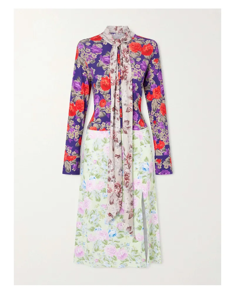 Acne Studios Scarf-detailed Floral-print Crepe Midi Dress - Multi Multi
