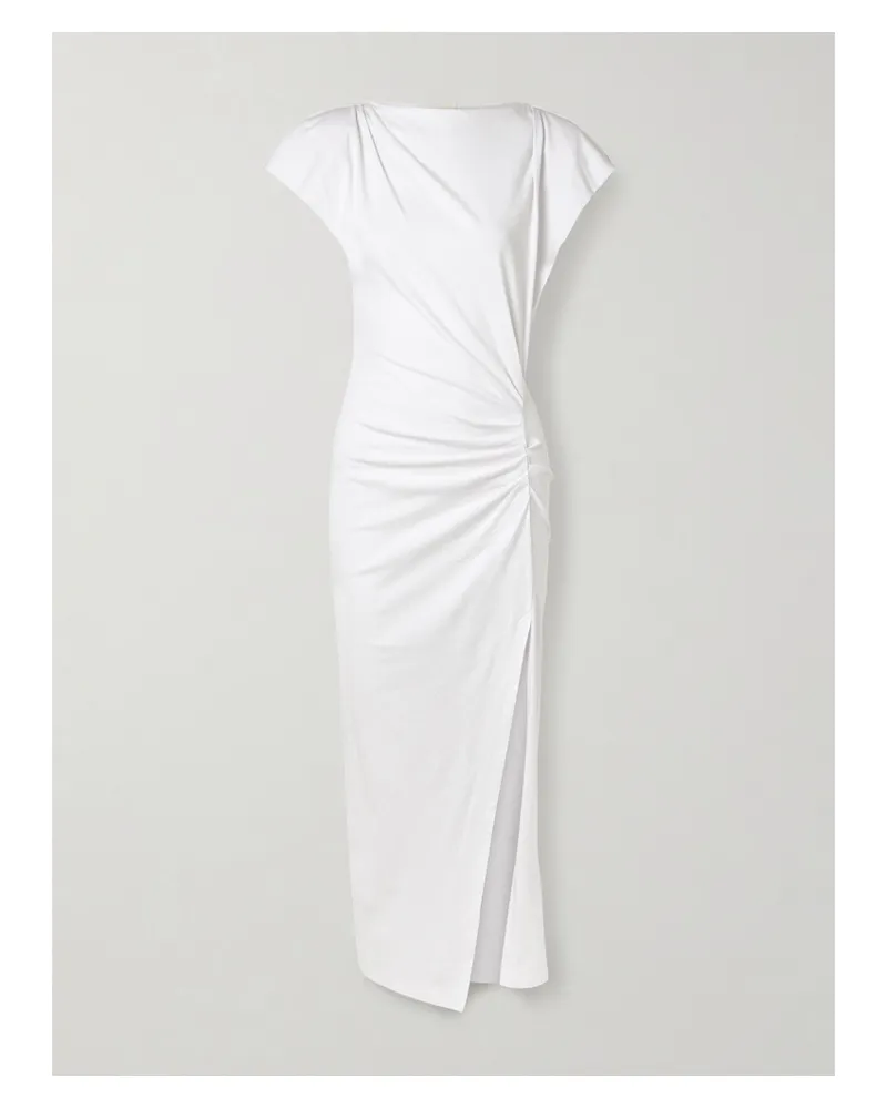Isabel Marant Nadela Asymmetrisches Maxikleid Aus Baumwoll-jersey Mit Raffung - Weiß Weiß