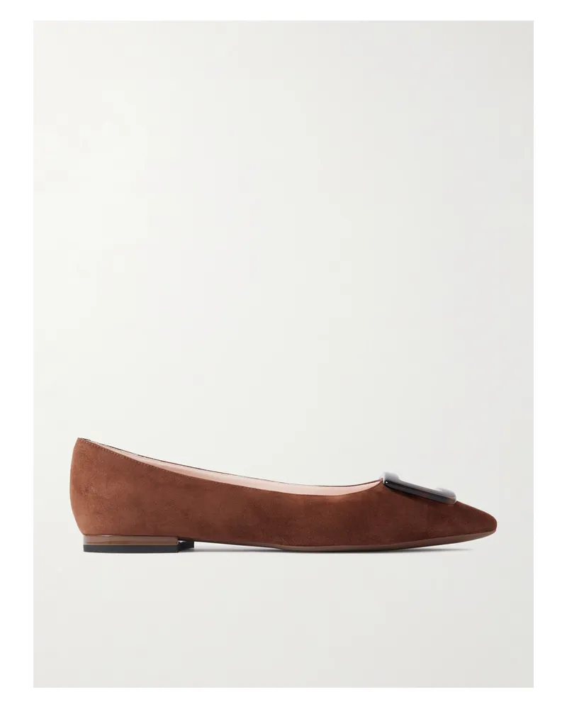 Roger Vivier Gommettine Buckled Suede Ballet Flats - Brown Brown