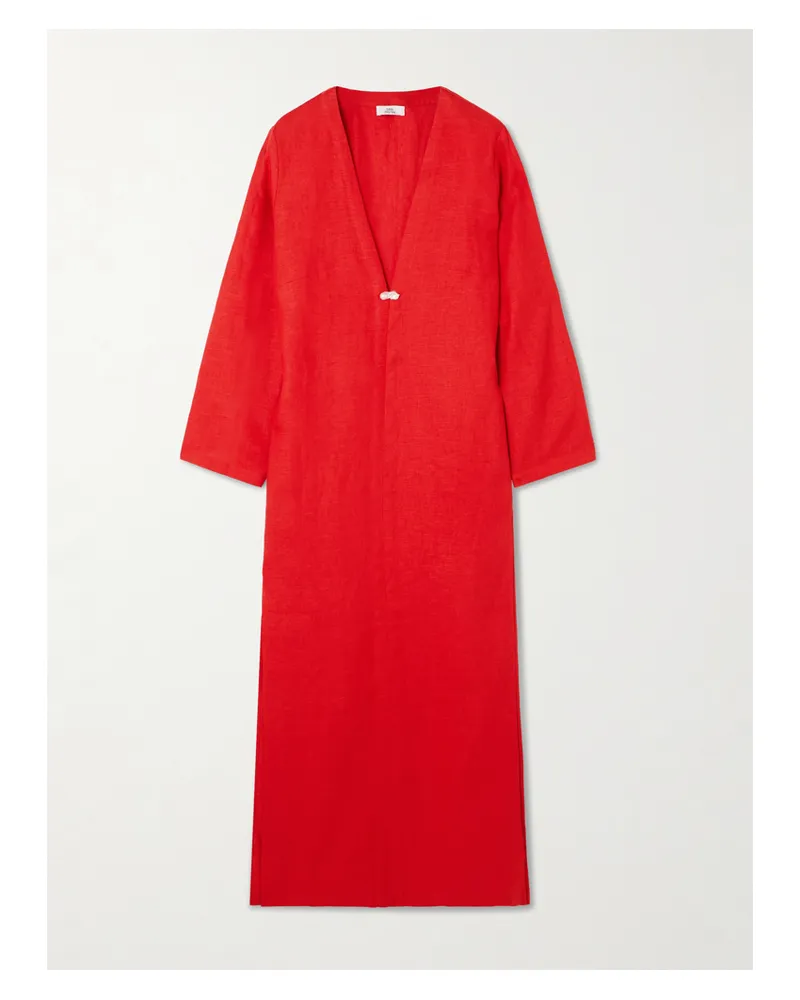 Sara Cristina Pearl-embellished Linen Kaftan - Red Red