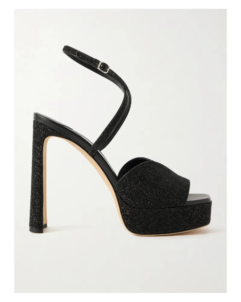 Jimmy Choo Karly 125 Glittered Leather Sandals - Black Black