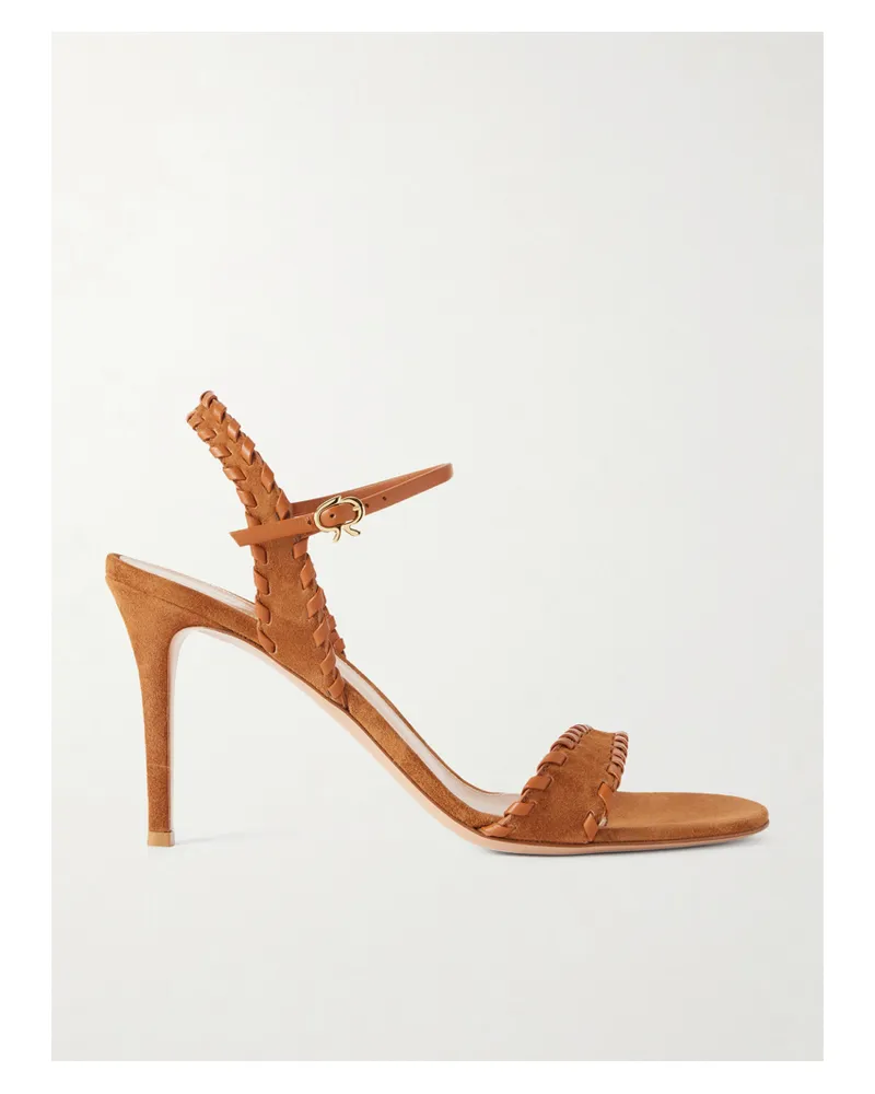 Gianvito Rossi 85 Sandalen Aus Veloursleder Mit Lederbesätzen Und Details Im Überwendlichstich - Braun Braun