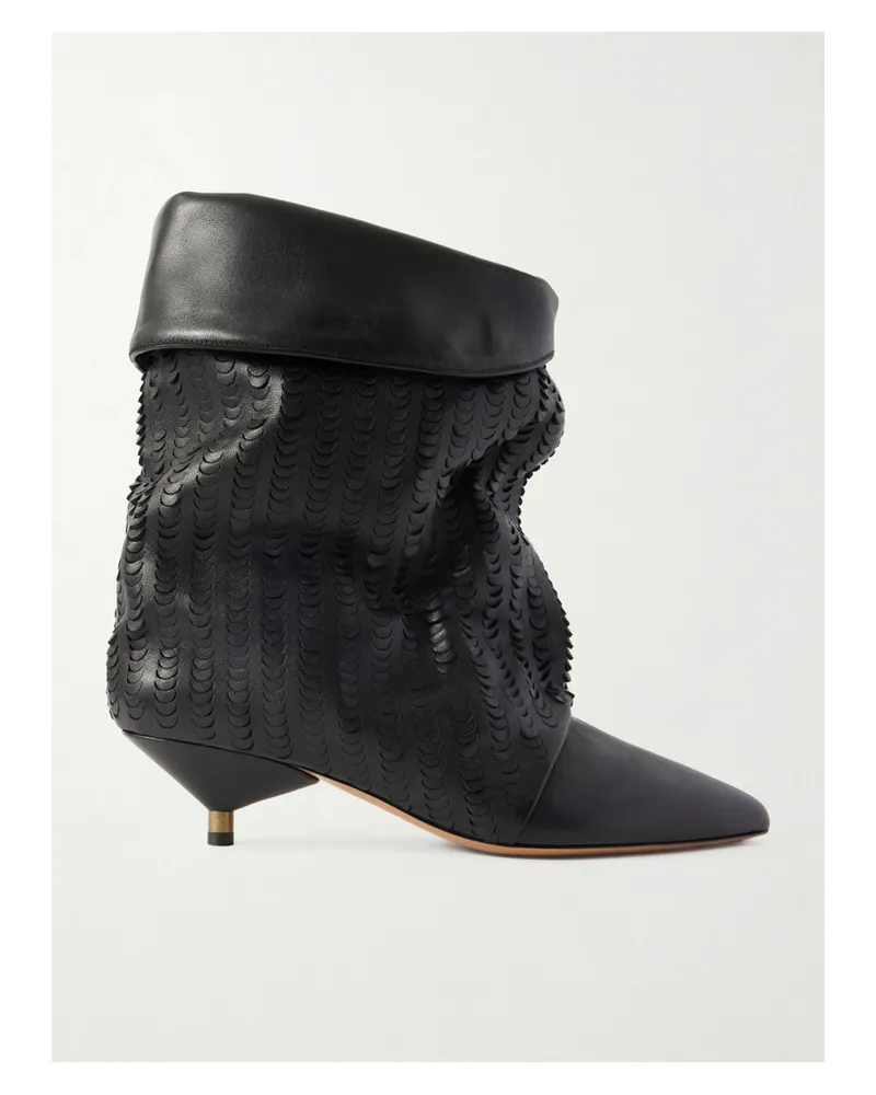 Isabel Marant Edrik Ankle Boots Aus Veloursleder Mit Perforationen Und Raffungen - Schwarz Schwarz