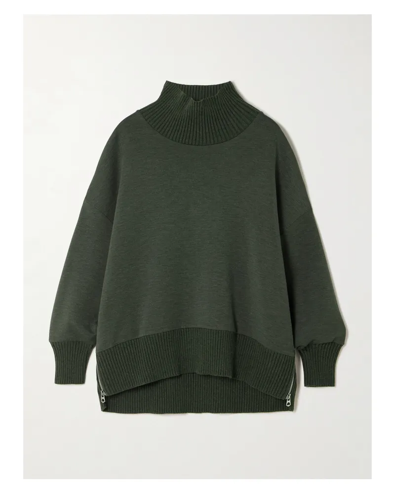 Varley Barker Oversized-sweatshirt Aus Stretch-jersey Mit Stehkragen Und Reißverschlüssen - Grün Grün