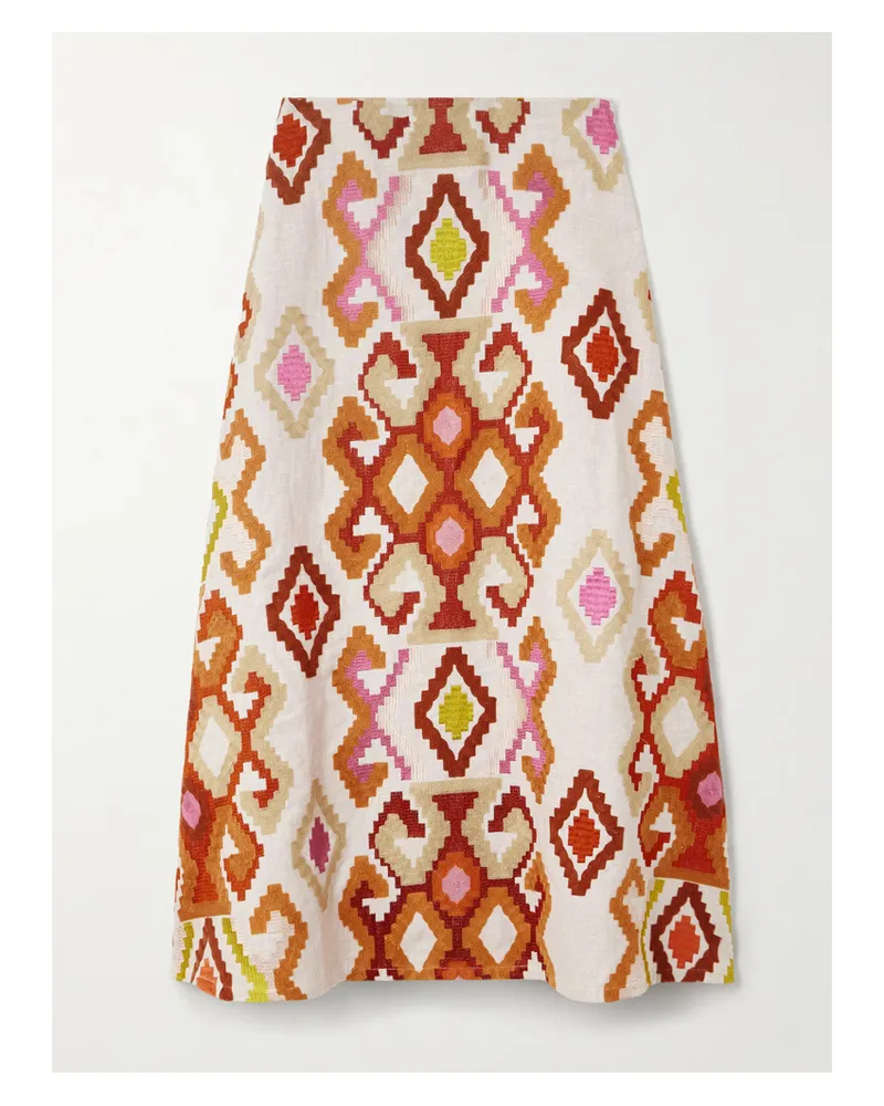 Marta Ferri Santorini Midirock Aus Einer Leinenmischung Mit Stickereien - Mehrfarbig Mehrfarbig