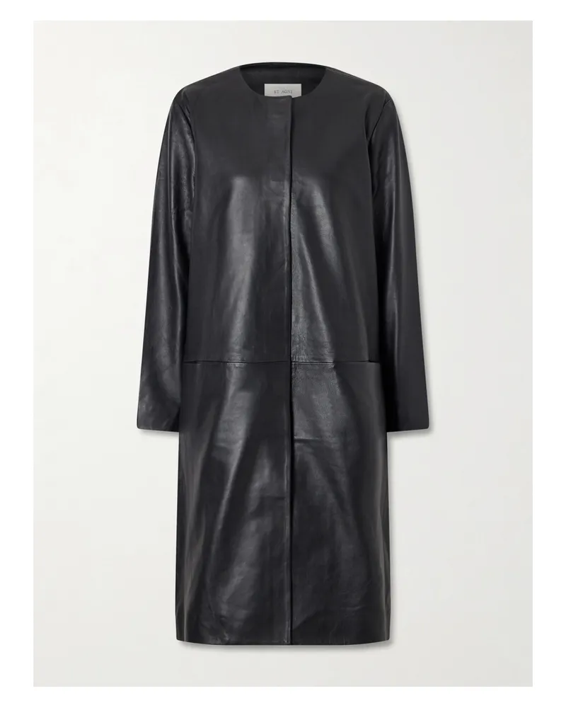 St. Agni Minimal Leather Coat - Black Black