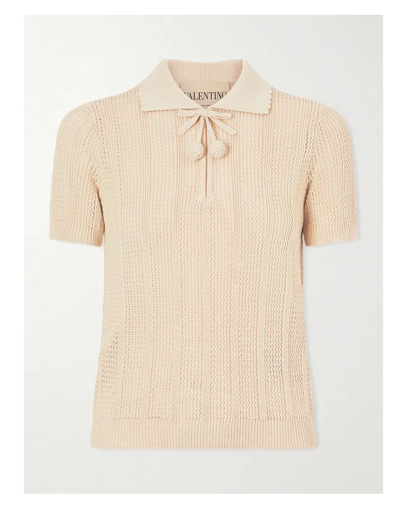Valentino Garavani Pointelle-knit Cotton Polo Shirt - Cream Cream