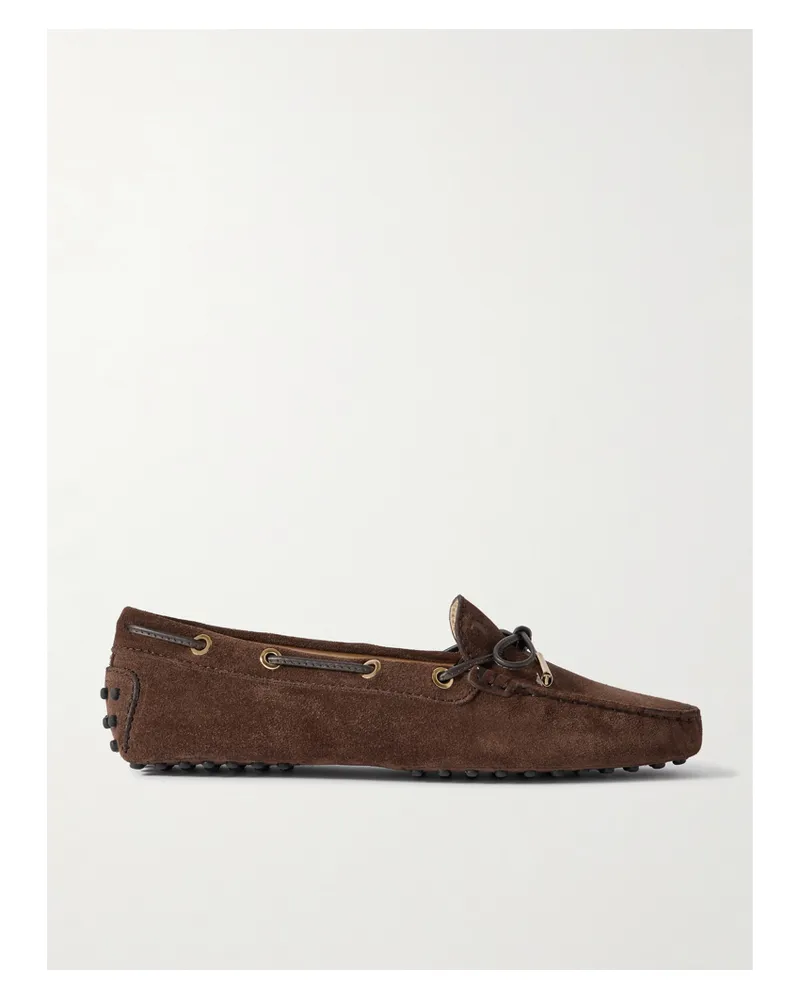 TOD'S Gommino Leather-trimmed Suede Loafers - Brown Brown