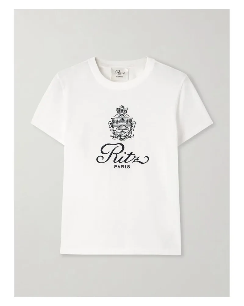 Frame Denim Ritz Paris T-shirt Aus Baumwoll-jersey Mit Stickereien - Weiß Weiß