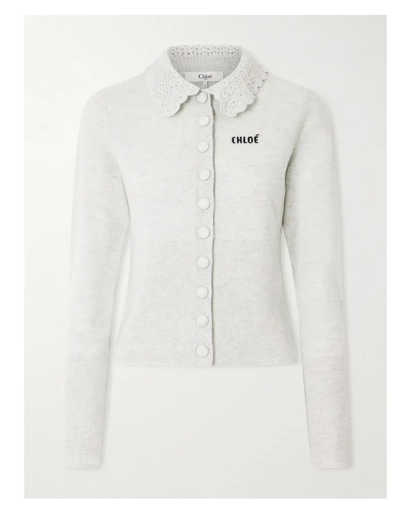 Chloé Cardigan Aus Wolle Mit Häkelbesatz Und Logodetail - Grau Grau