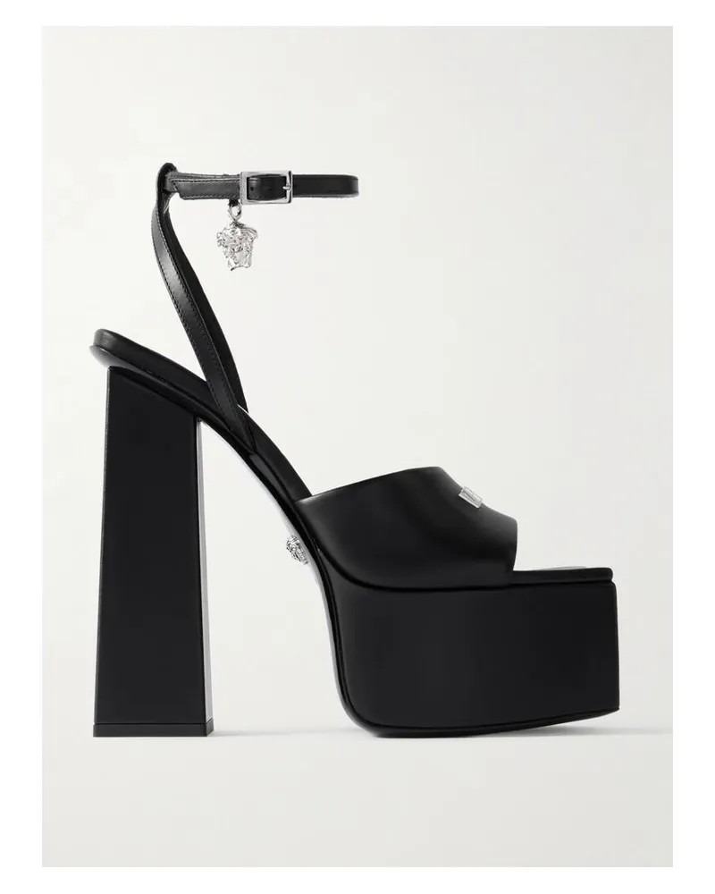 Versace Plateausandalen Aus Leder Mit Verzierungen - Schwarz Schwarz