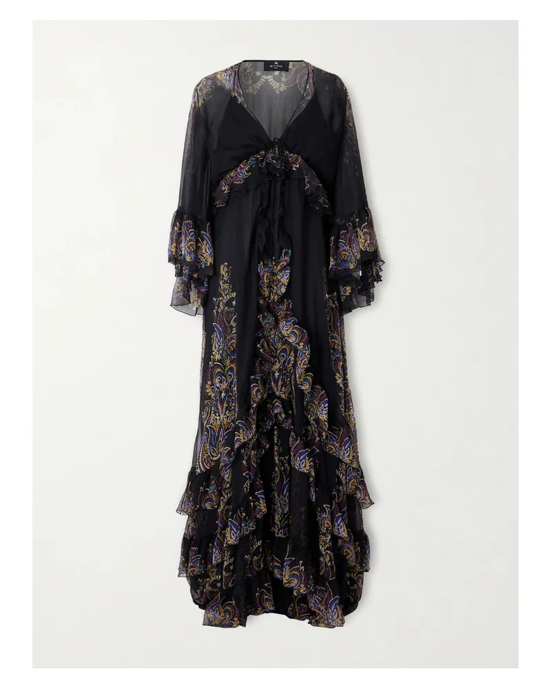 Etro Ruffled Paisley-print Silk-chiffon Gown - Black Black