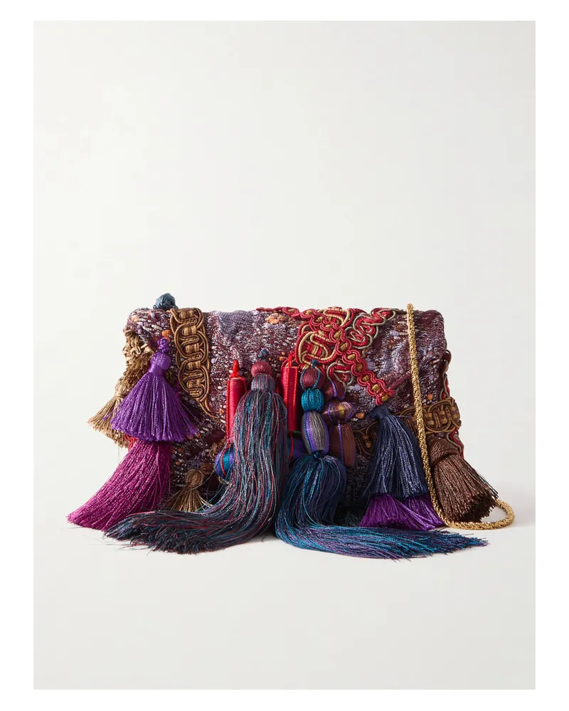 Dries van Noten Clutch Aus Bouclé Mit Applikationen Und Troddeln - Rot Rot