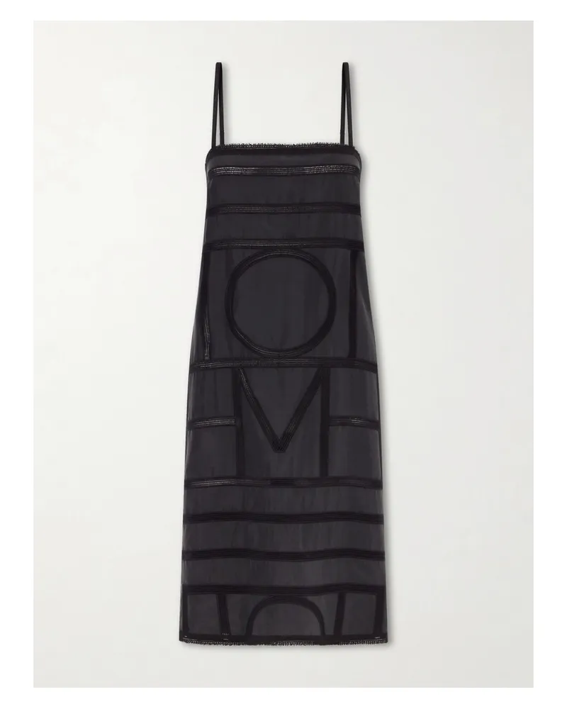 Totême Embroidered Silk Midi Dress - Black Black