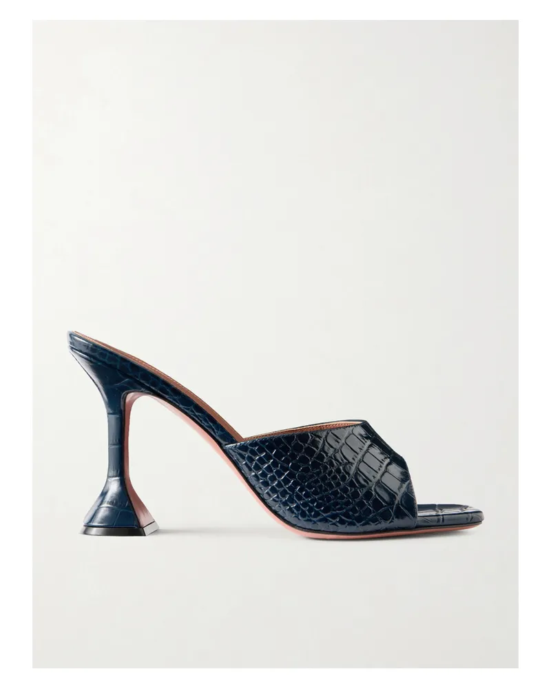 Amina Muaddi Lupita Croc-effect Leather Mules - Blue Blue