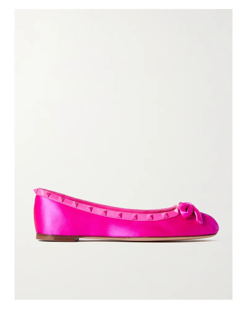 Valentino Garavani Rockstud Ballerinas Aus Satin Mit Lederbesätzen - Pink Pink