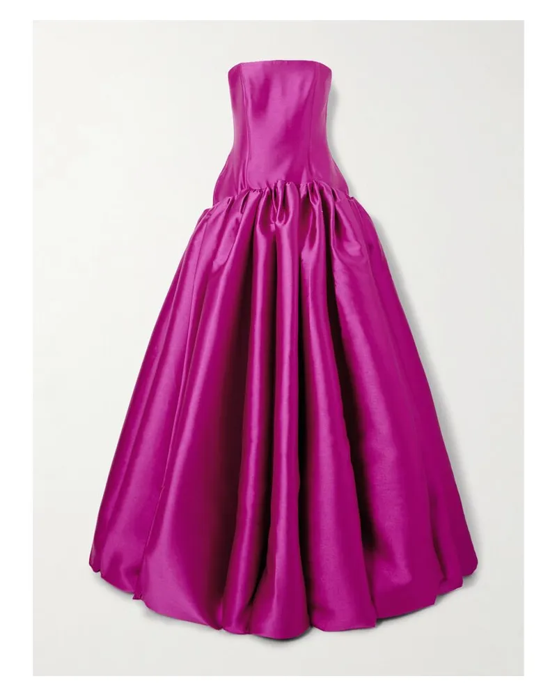 Solace London Cassia Trägerlose Robe Aus Glänzendem Twill Mit Falten - Pink Pink