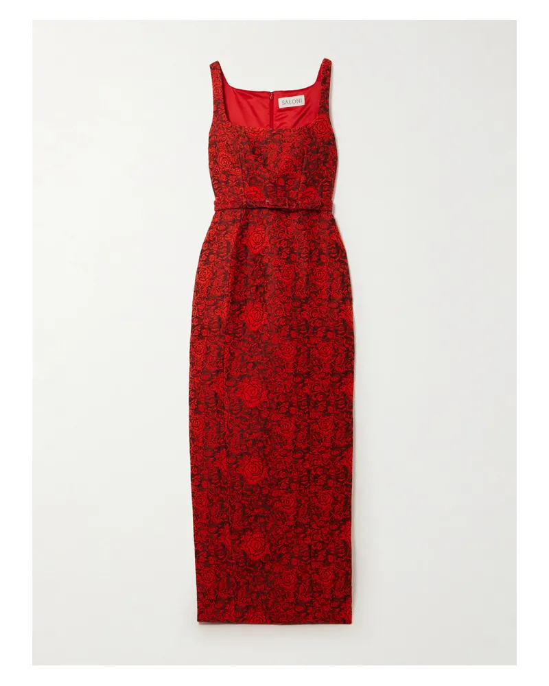 Saloni Bora Belted Brocade Gown - Red Red