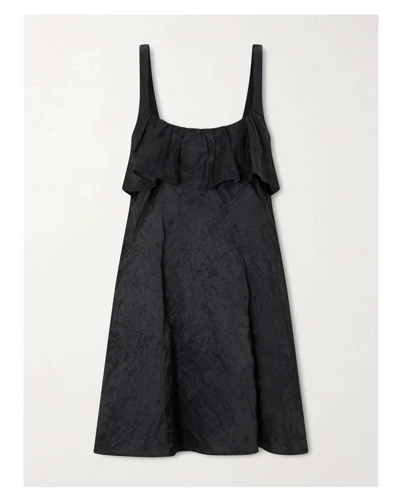 Chloé Ruffled Cutout Crinkled-satin Mini Dress - Black Black