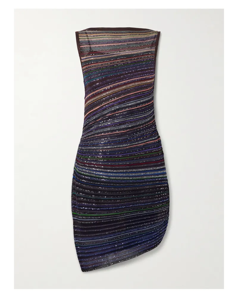 Missoni Asymmetrisches Minikleid Aus Gestreiftem Metallic-häkelstrick Mit Pailletten - Blau Blau