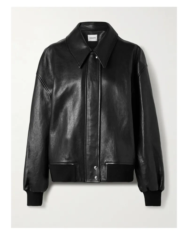 KHAITE Shelman Leather Bomber Jacket - Black Black