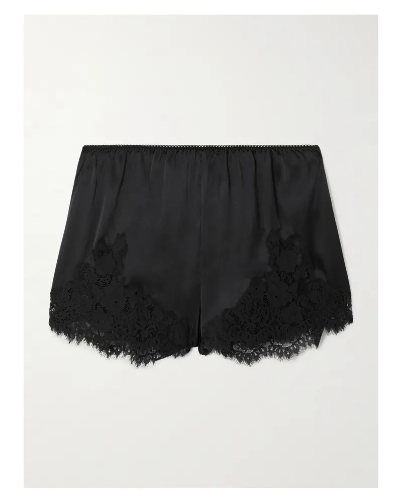 DÔEN Iona Lace-trimmed Silk-satin Shorts - Black Black