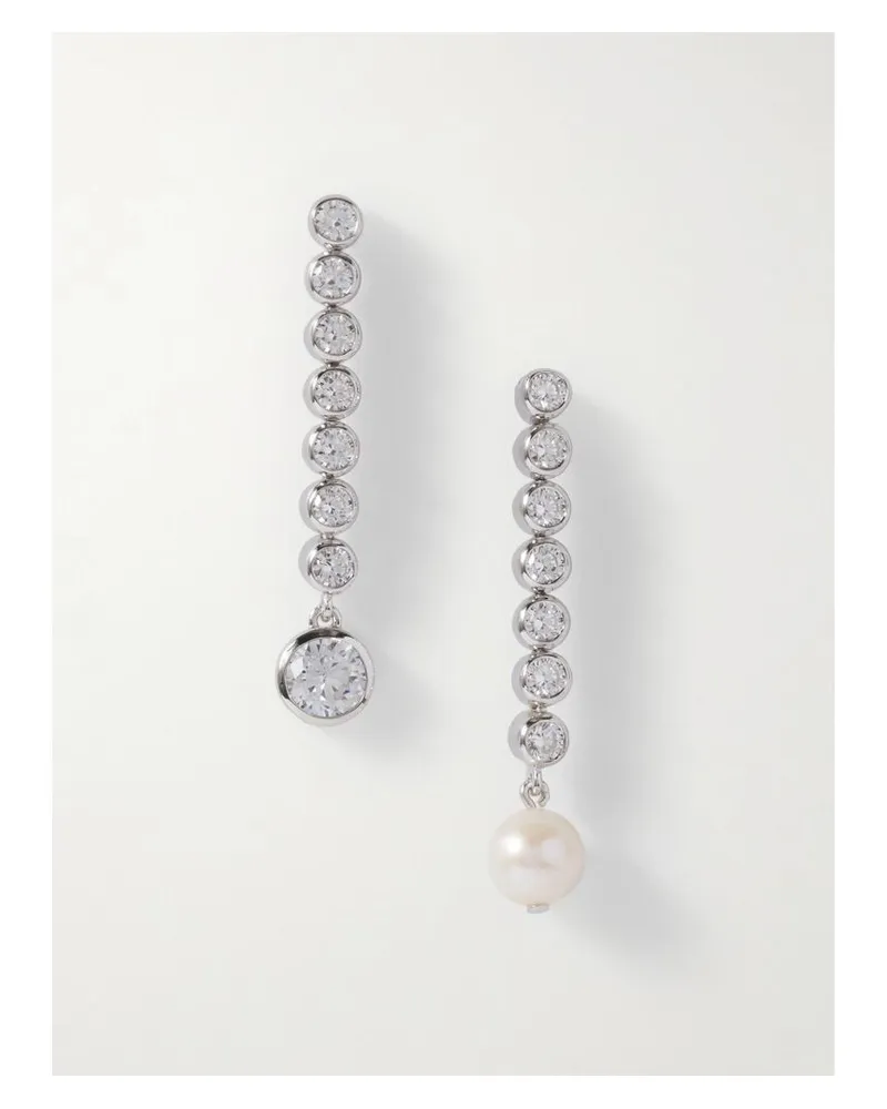 Completedworks Ascent Rhodinierte Ohrhänger Aus Recyceltem Silber Mit Perle Und Cubic Zirkonia Silber