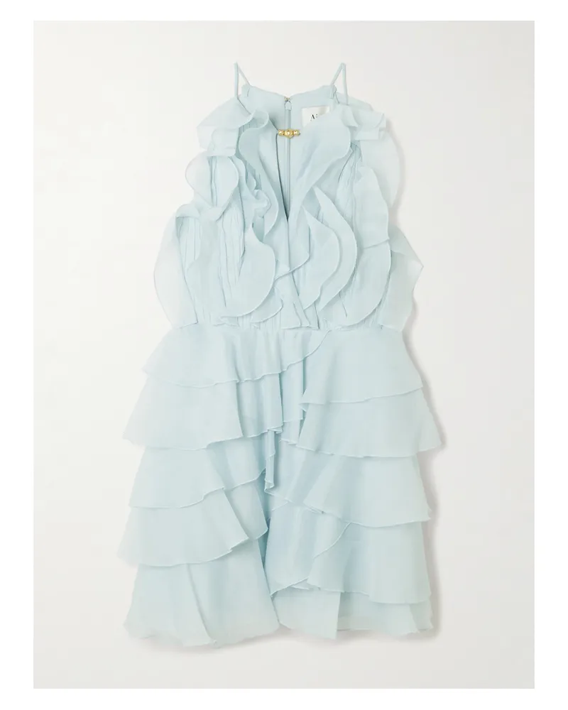 Aje. Cleo Minikleid Aus Organza Mit Volants Und Verzierungen - Blau Blau