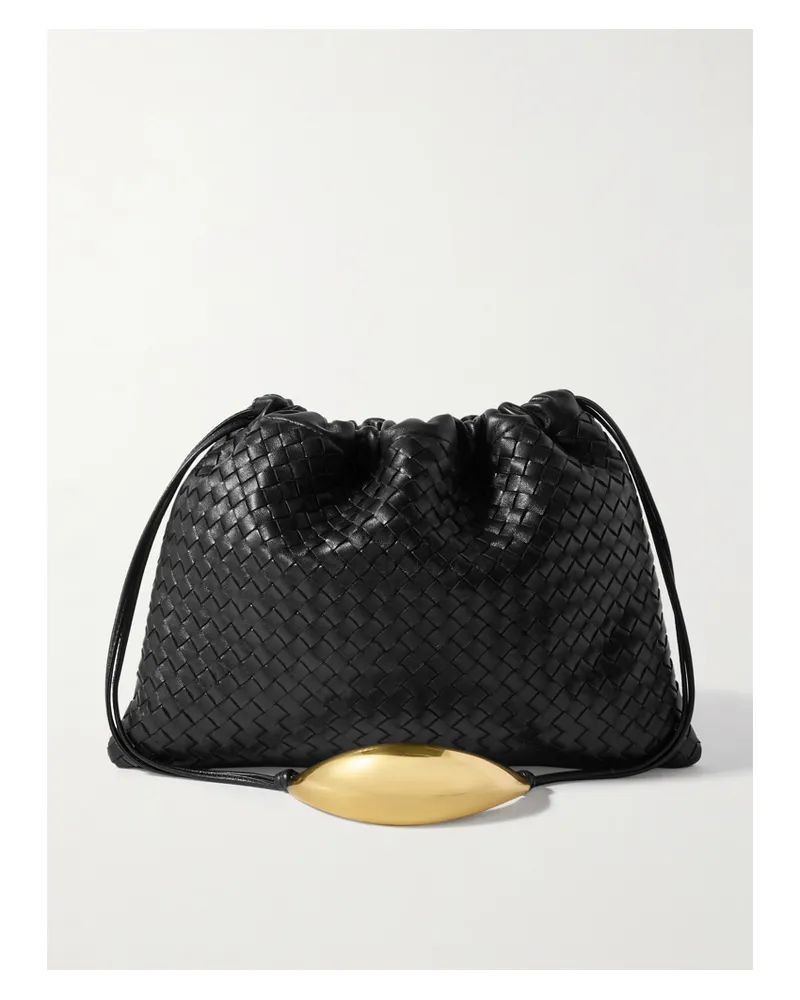Bottega Veneta Dustbag Embellished Intrecciato Leather Pouch - Black Black