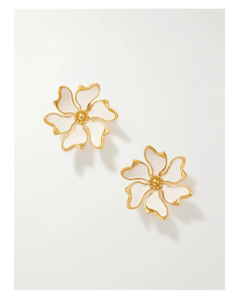 Oscar de la Renta Cherry Blossoms Goldfarbene Ohrringe Mit Emaille Gold