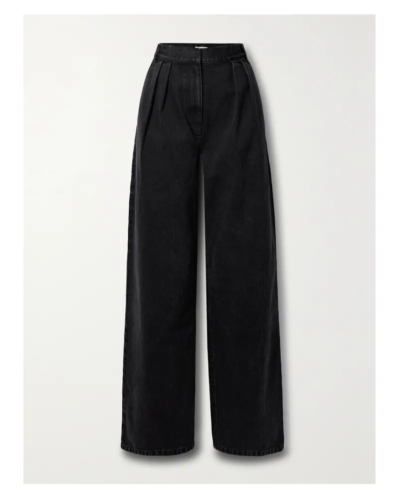 tibi Stella Tief Sitzende Jeans Mit Weitem Bein Und Falten - Schwarz Schwarz