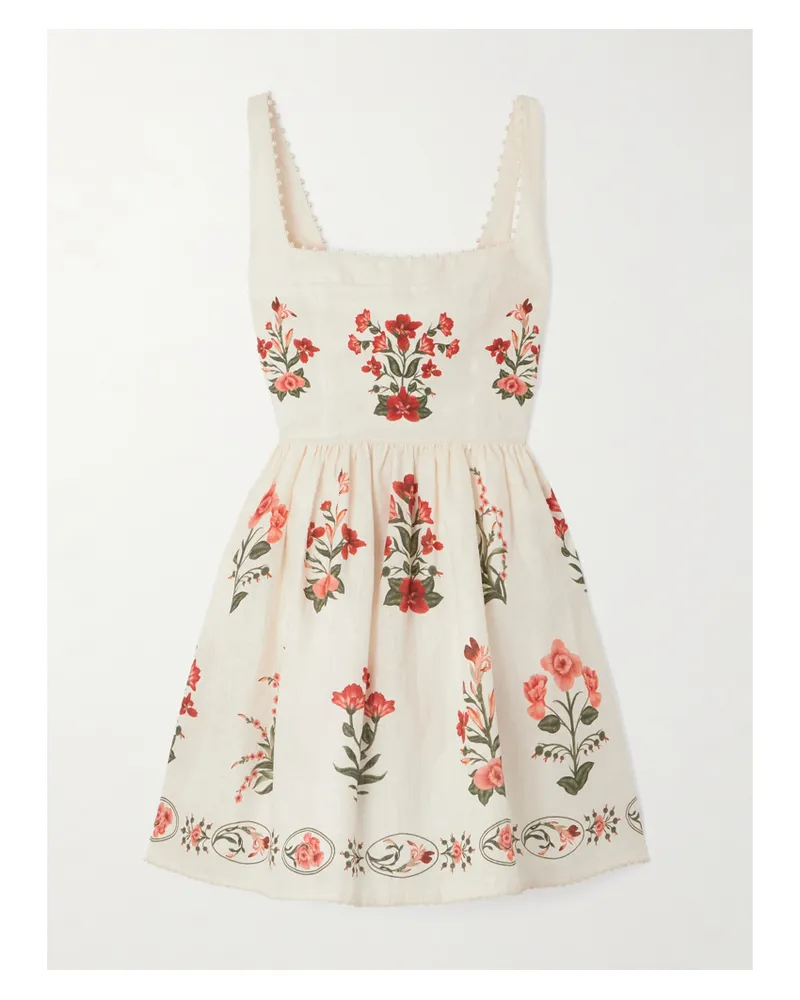 AGUA BENDITA Barbara Minikleid Aus Bedrucktem Leinen Mit Verzierungen - Creme Creme