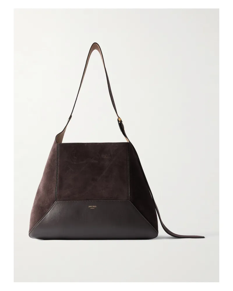 Jimmy Choo Diamond Medium Suede And Leather Shoulder Bag - Brown Brown