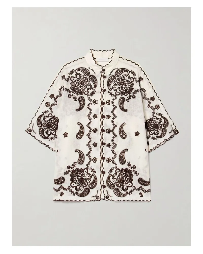 Zimmermann Ascension Hemd Aus Leinen Mit Lochstickerei Und Lederbesätzen - Creme Creme