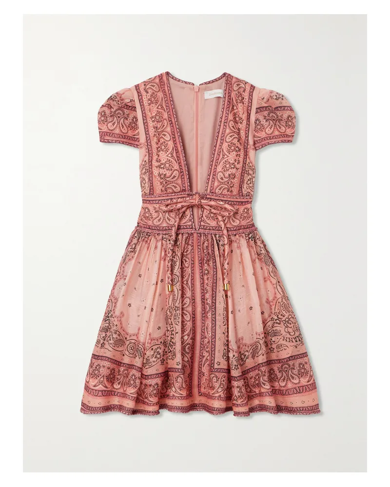Zimmermann Matchmaker Minikleid Aus Einer Leinen-seidenmischung Mit Bandana-print - Pink Pink
