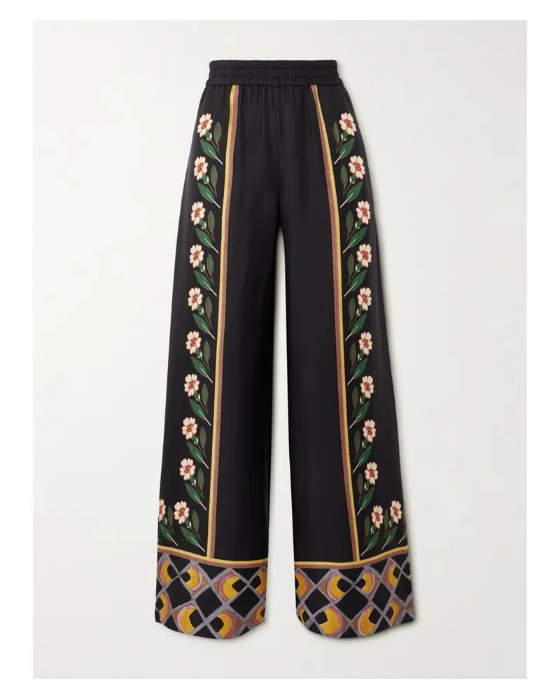 La DoubleJ Icon Palazzo Hose Mit Weitem Bein Aus Bedrucktem Seiden-twill - Schwarz Schwarz