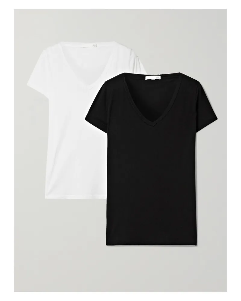 Skin Net Sustain Set Aus Zwei T-shirts Aus Bio-pima-baumwoll-jersey - Schwarz Schwarz