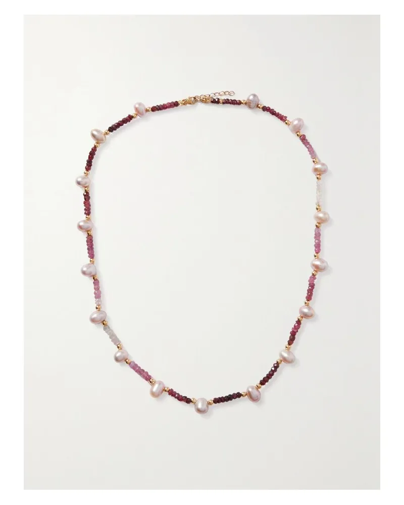 JIA JIA Net Sustain Kette Aus Gold Mit Rubinen Und Perlen - Pink Pink