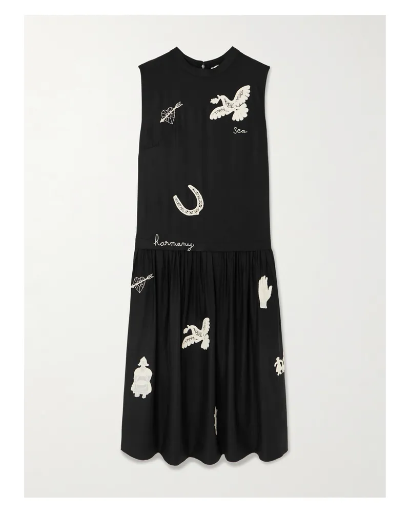 Sea Ellison Embroidered Twill Midi Dress - Black Black