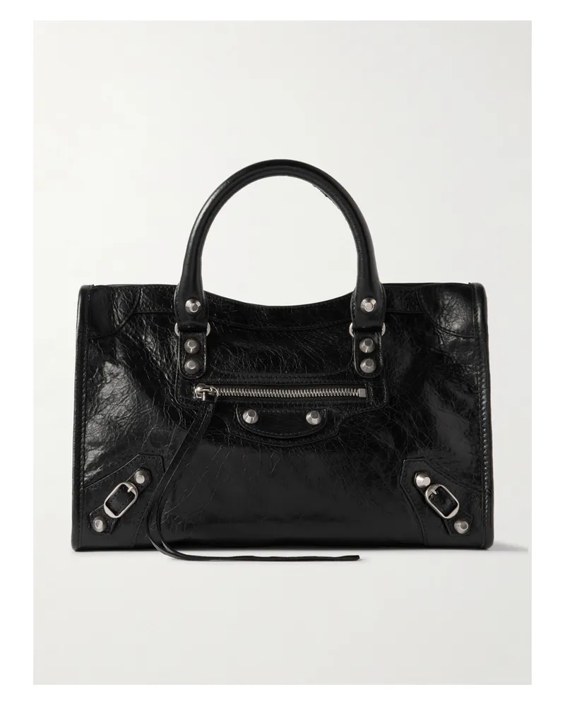 Balenciaga Le City Small Embellished Textured-leather Tote - Black Black