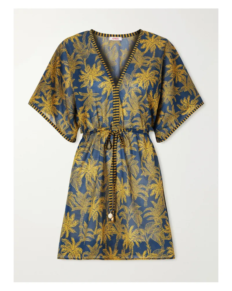 Eres Peninsule Embellished Printed Cotton-voile Mini Dress - Blue Blue