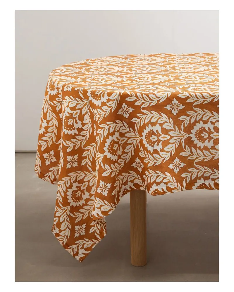 La DoubleJ Große Tischdecke Aus Leinen Mit Blumenprint - Orange Orange