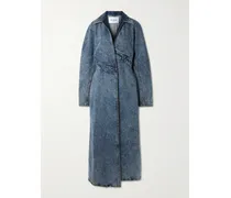 Spiral Asymmetric Denim Coat - Blue